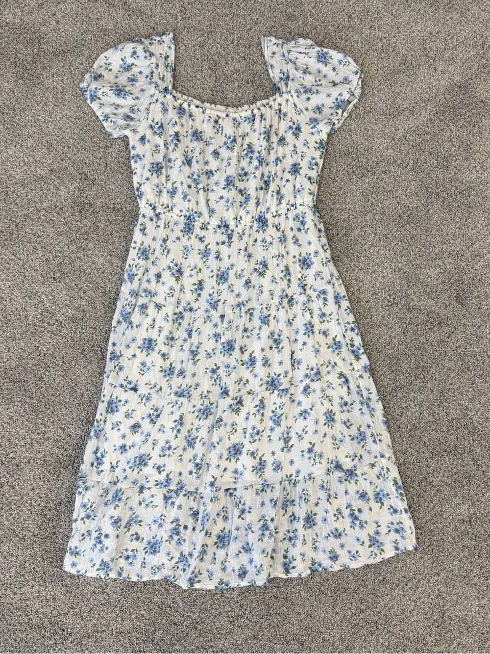 Indigo Rose White Blue Floral Tiered Puff Sleeve Midi Romantic Dress Women’s 1X - Picture 2 of 12